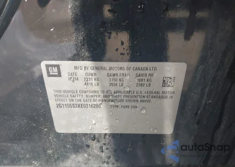 2014 Chevrolet Impala 2Lz from USA, damaged, VIN 2G1155S3XE9316280